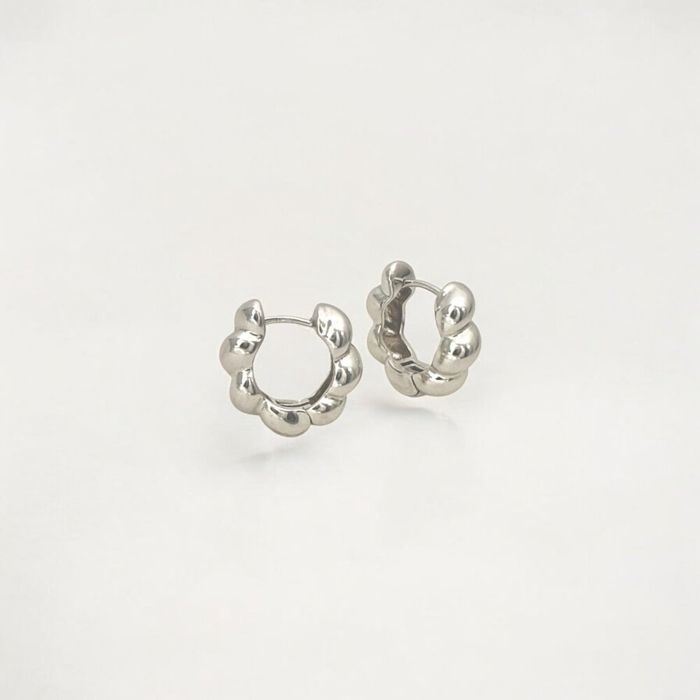 Beaded Silver Huggies Hoops - Paris